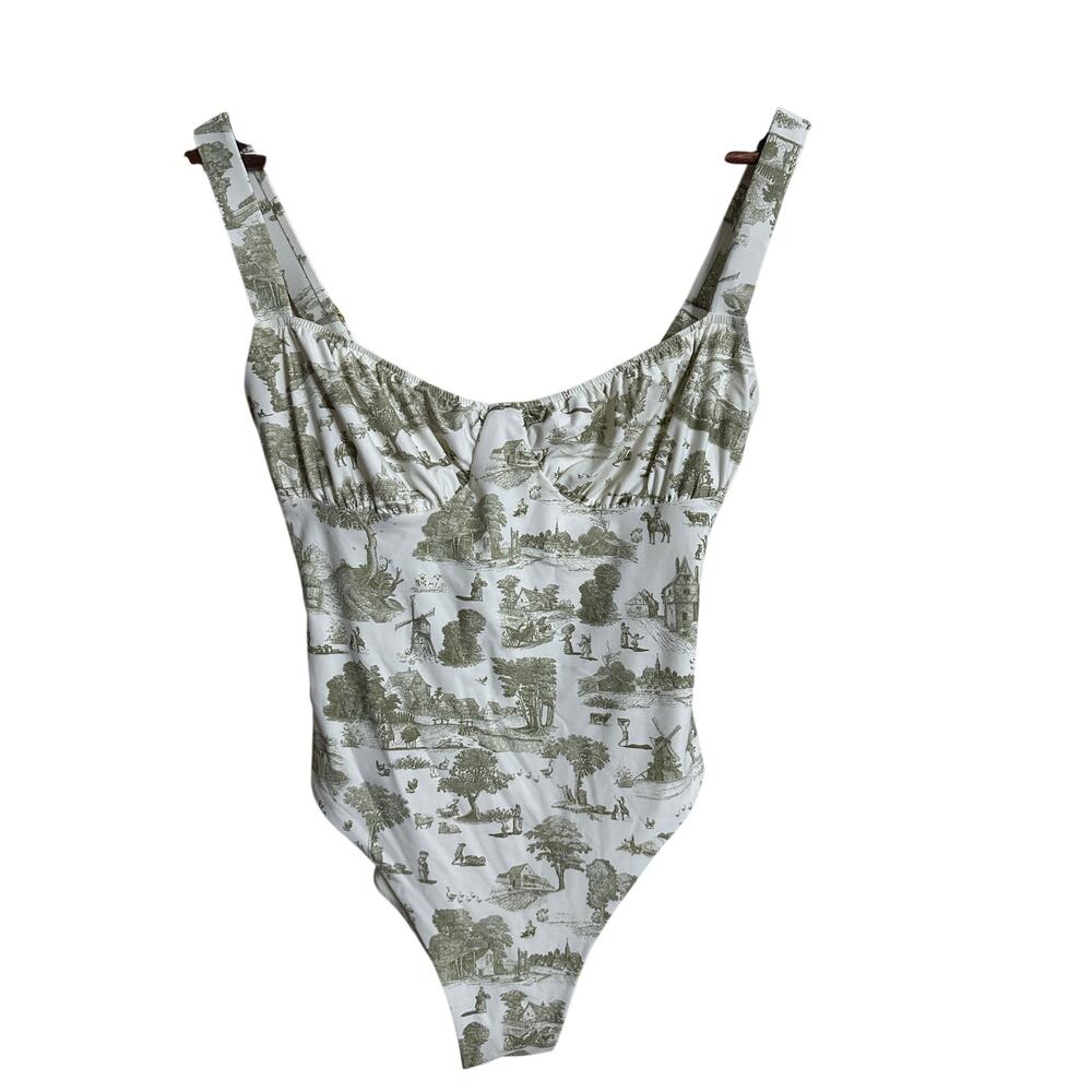 WeWoreWhat Sage Green Toile Print One Piece Swimsuit Womans Large